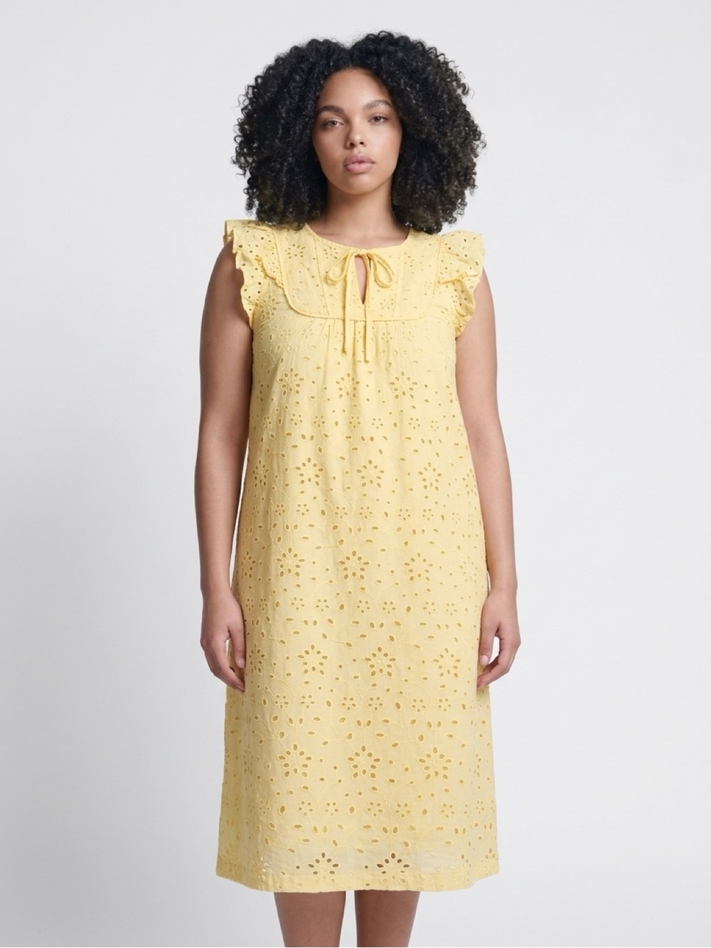 J Crew Yellow Eyelet Flutter Dress